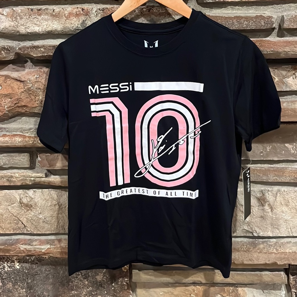 Messi Collection Black and Pink 10 Greatest of All Time Short Sleeve T-Shirt